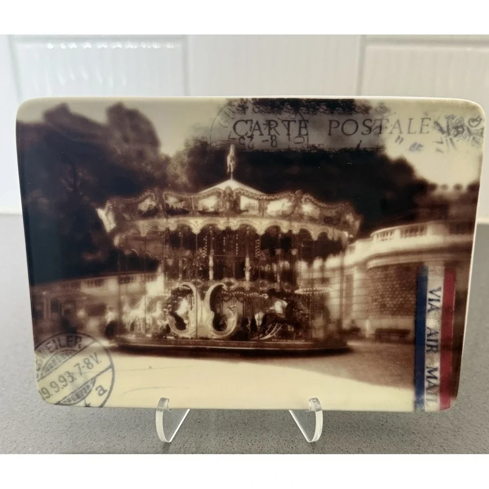 VTG Restoration Hardware Set 3 Paris Postcard Trinket Dish Appetizer Plate GUC